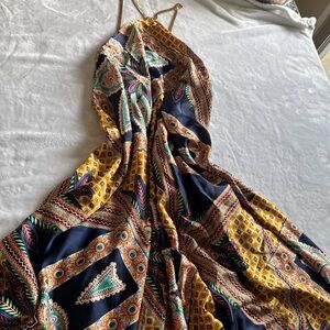 Gracia Blue and Gold Maxi A-Line Skirt Resort Wear